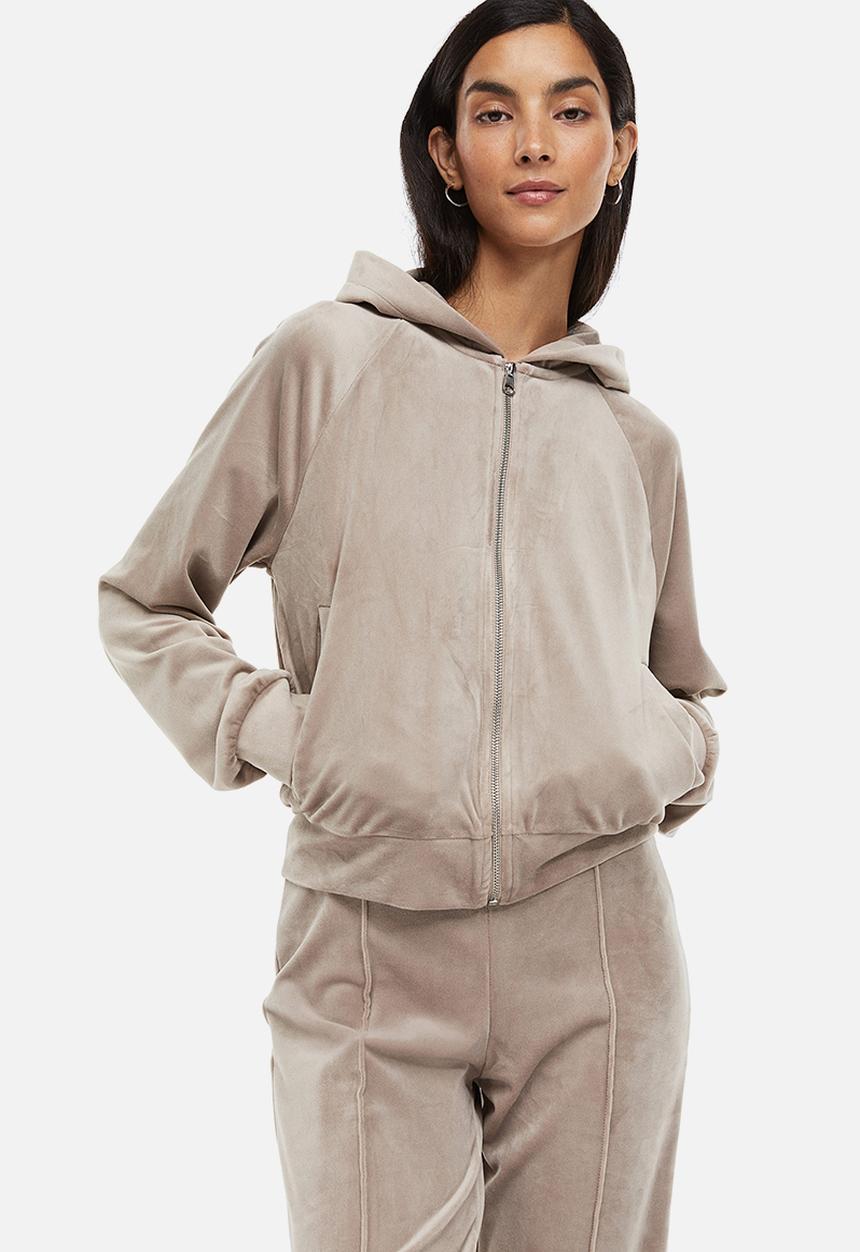 H&M - Velour zip-through hoodie - greige