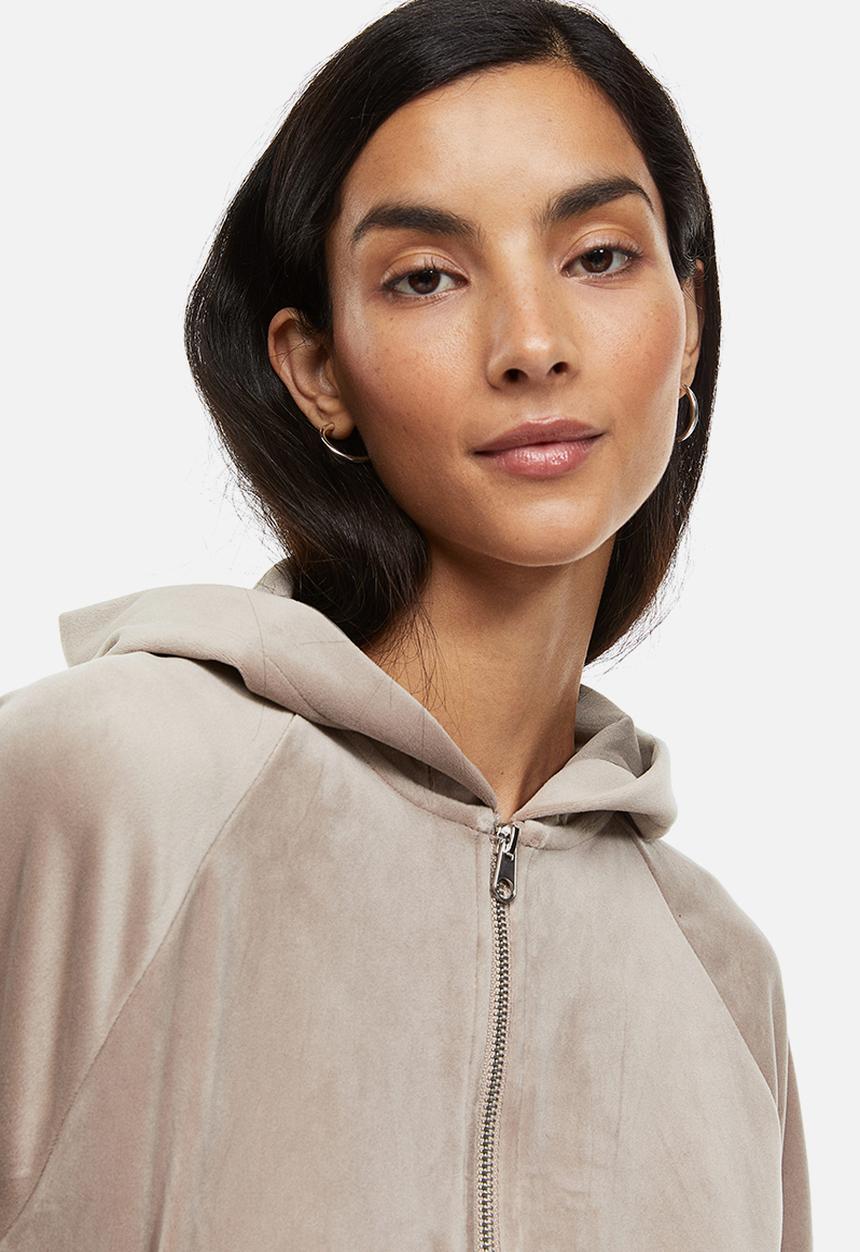 H&M - Velour zip-through hoodie - greige