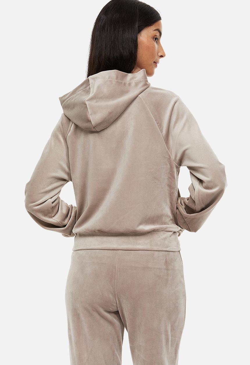 H&M - Velour zip-through hoodie - greige