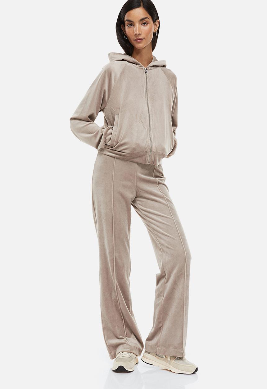 H&M - Velour zip-through hoodie - greige
