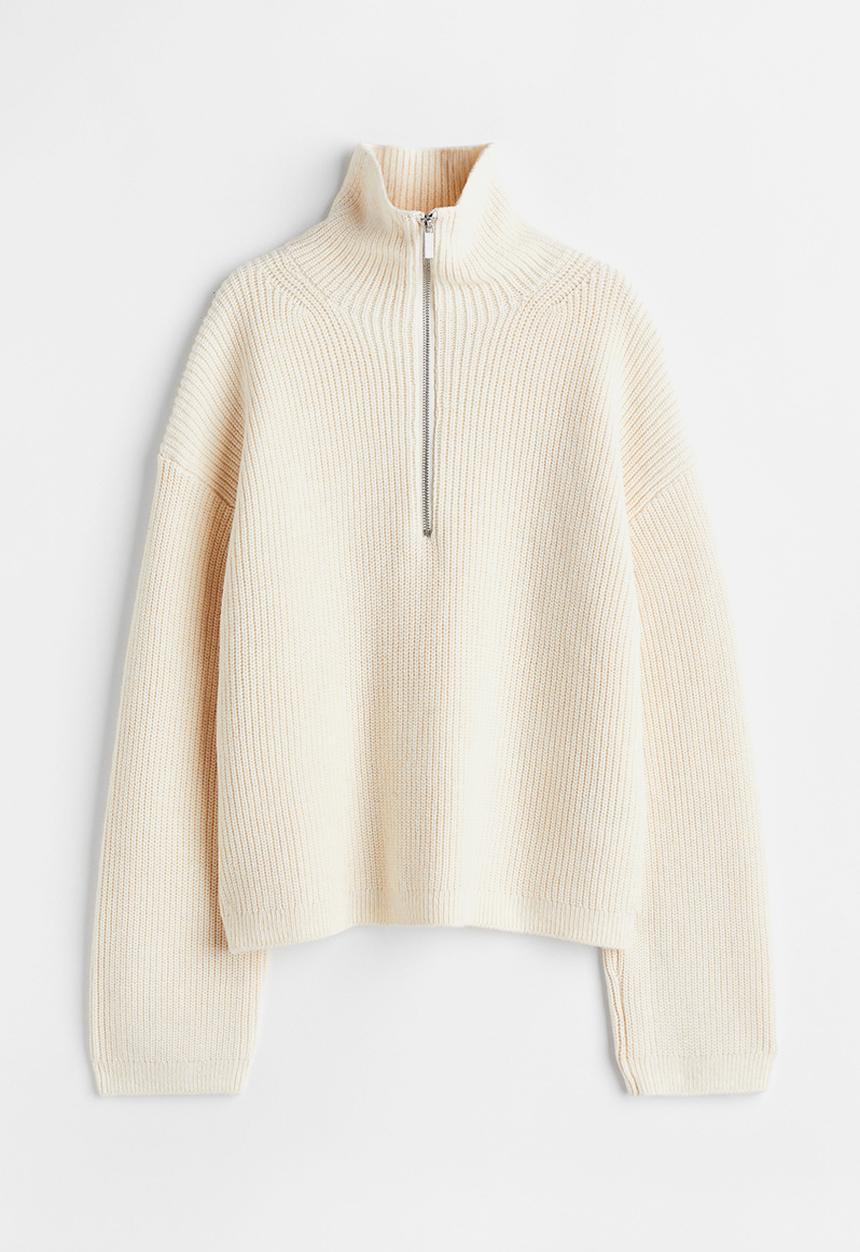 H&M - Zip-up rib-knit jumper - cream