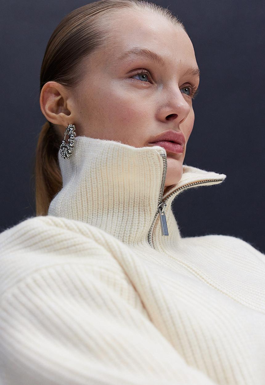 H&M - Zip-up rib-knit jumper - cream