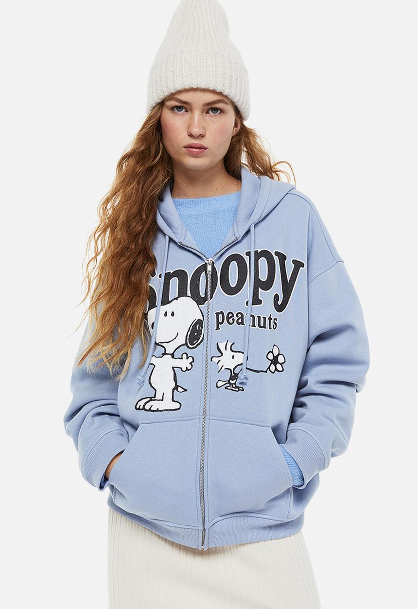 H&M - Oversized zip-through hoodie - light blue/snoopy