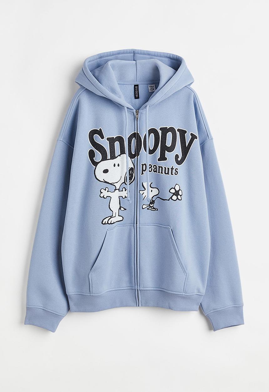 H&M - Oversized zip-through hoodie - light blue/snoopy