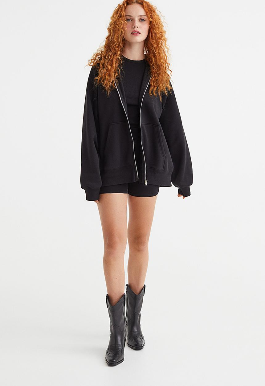H&M - Oversized zip-through hoodie - black