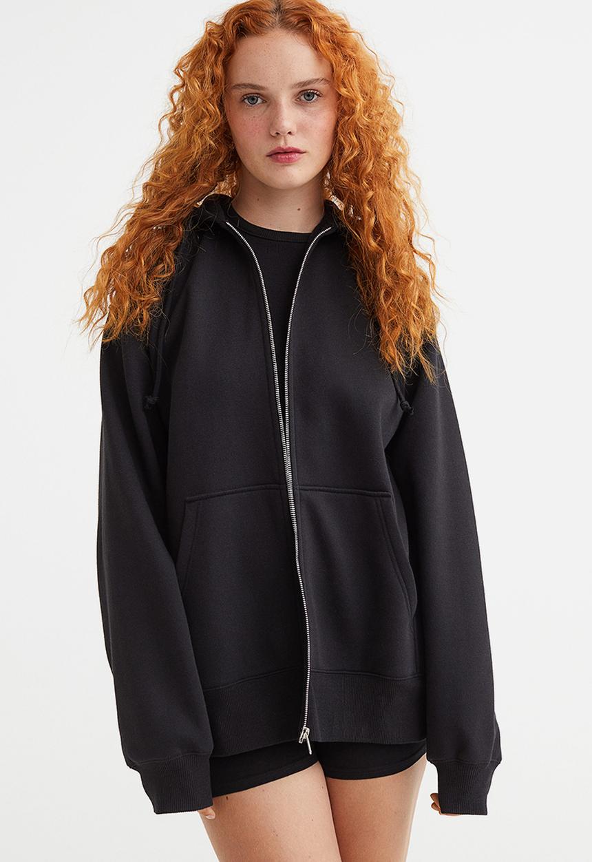 H&M - Oversized zip-through hoodie - black