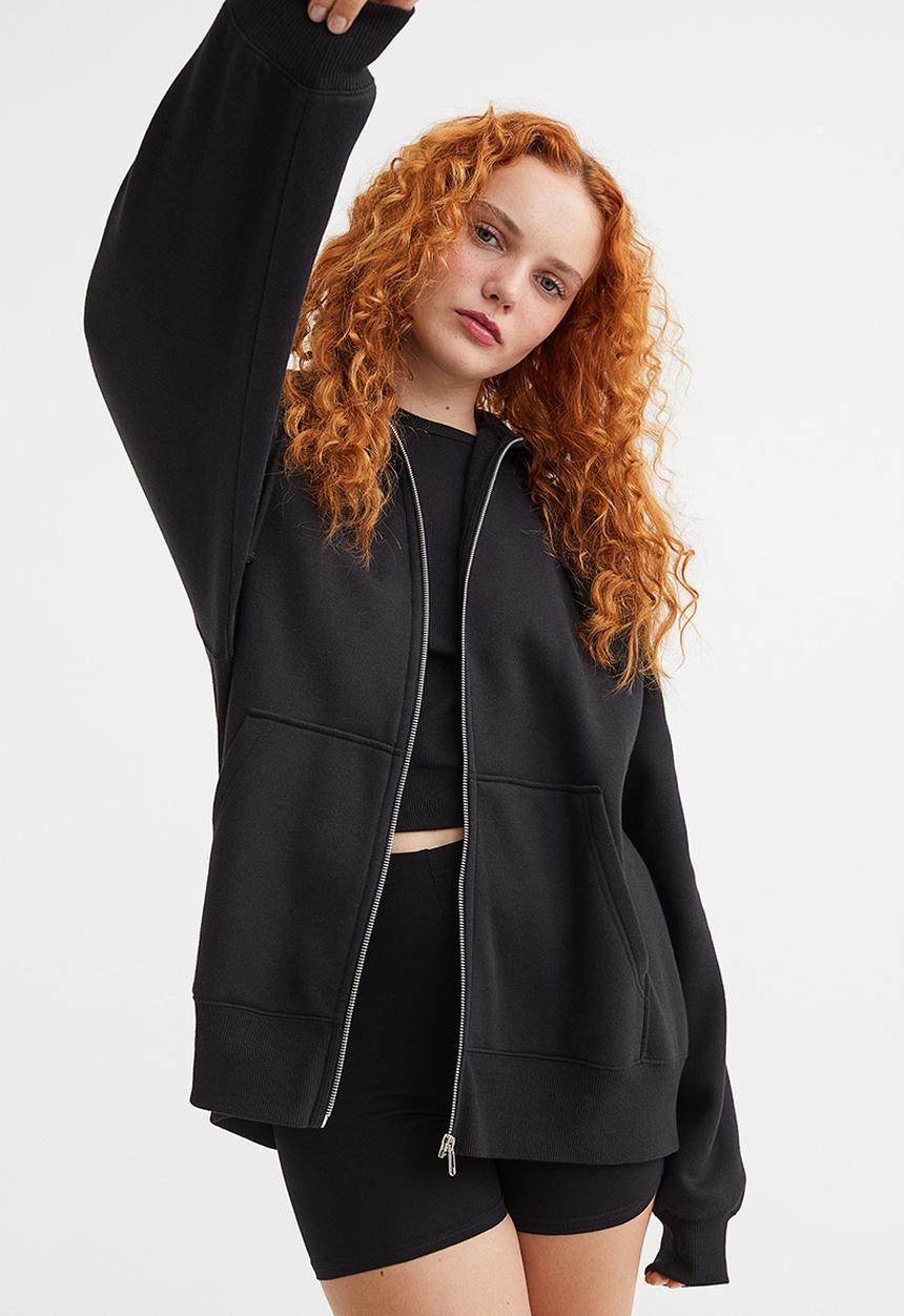H&M - Oversized zip-through hoodie - black