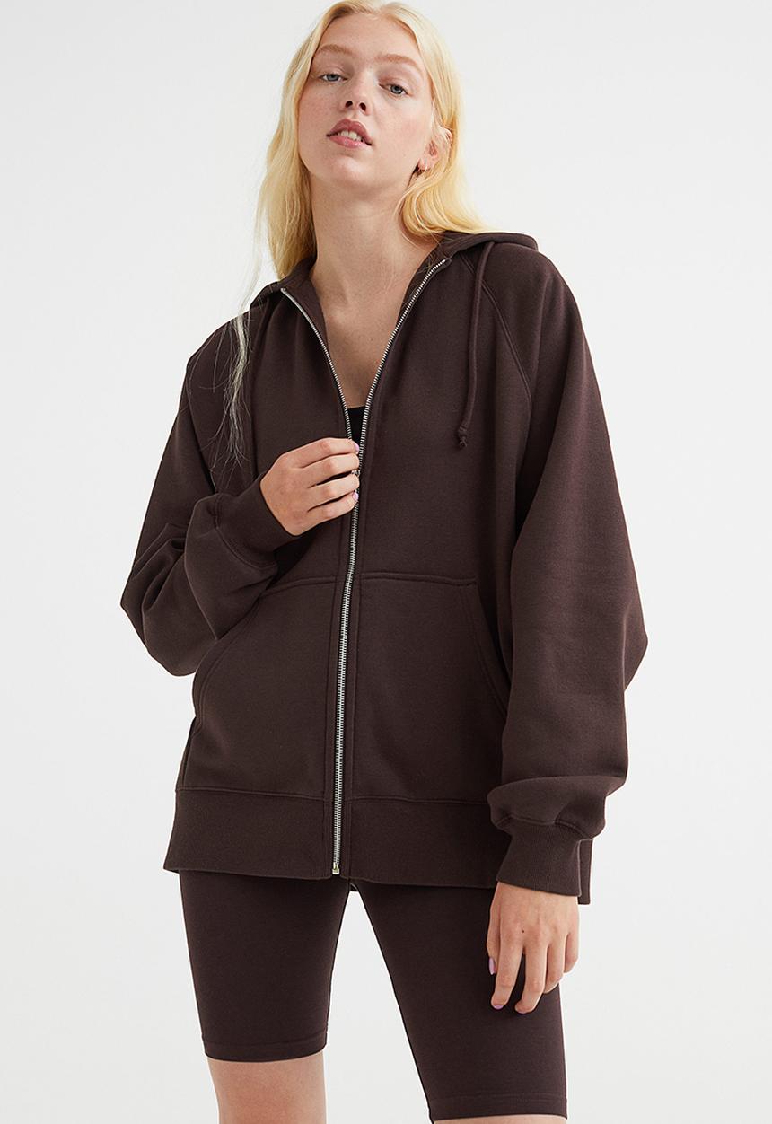 H&M - Oversized zip-through hoodie - dark brown