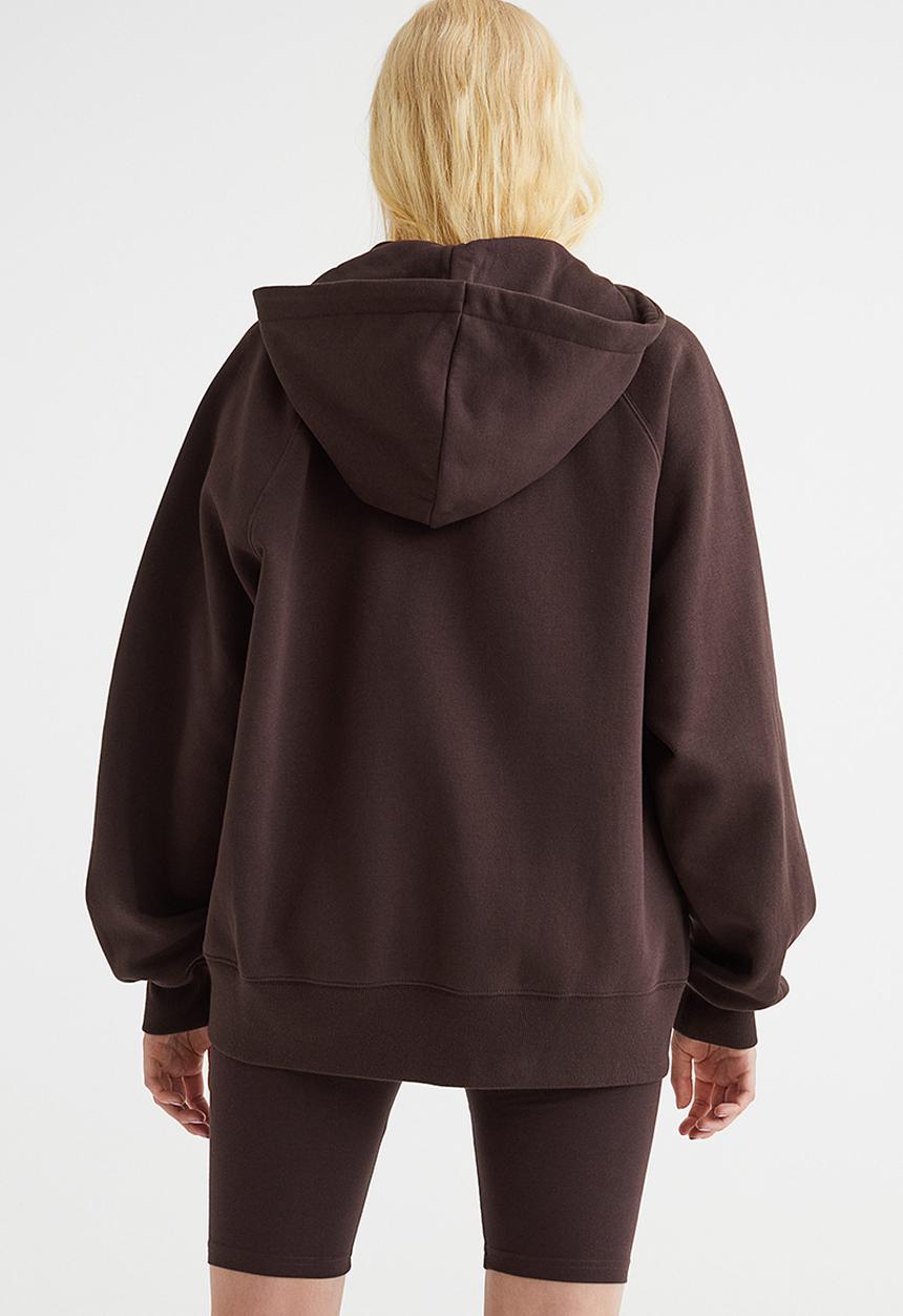 H&M - Oversized zip-through hoodie - dark brown