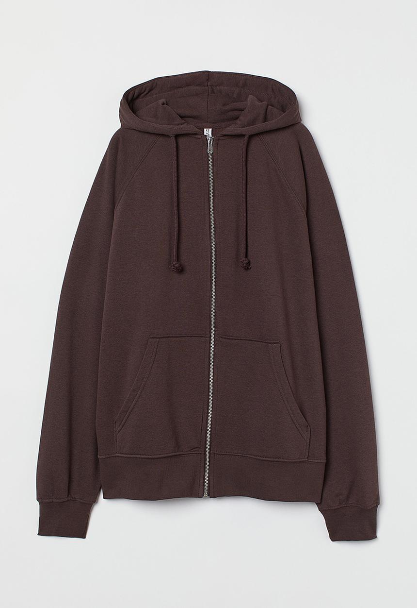 H&M - Oversized zip-through hoodie - dark brown