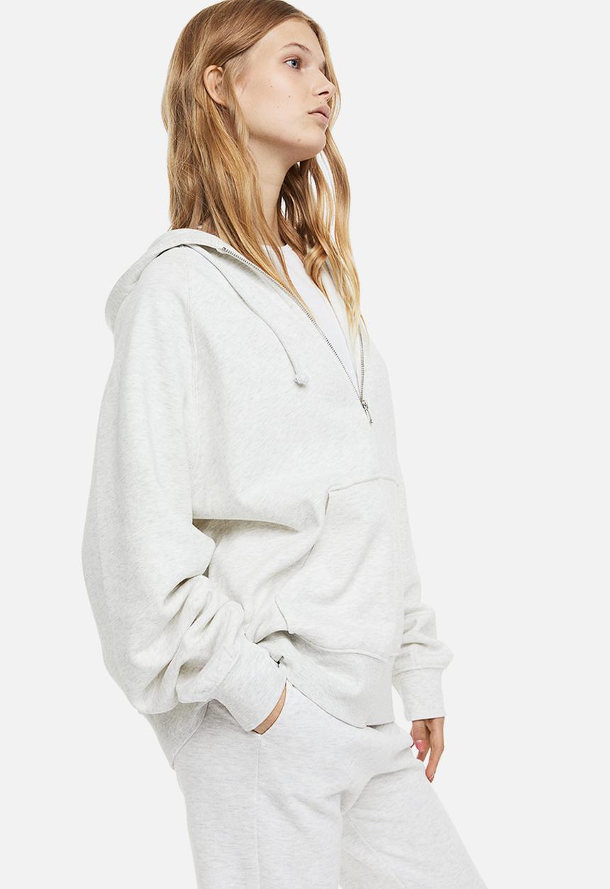 H&M - Oversized zip-through hoodie - light grey marl 