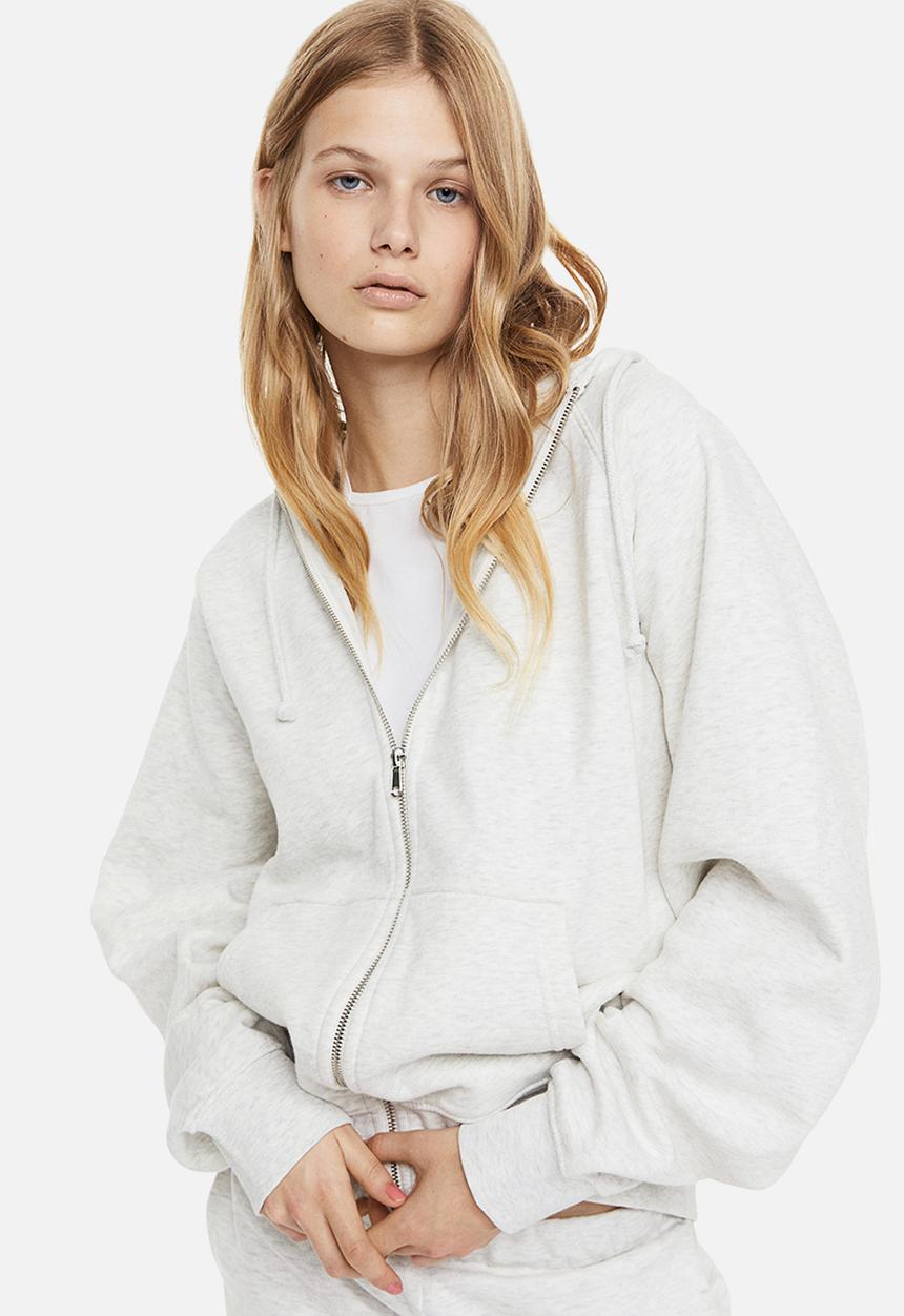 H&M - Oversized zip-through hoodie - light grey marl 