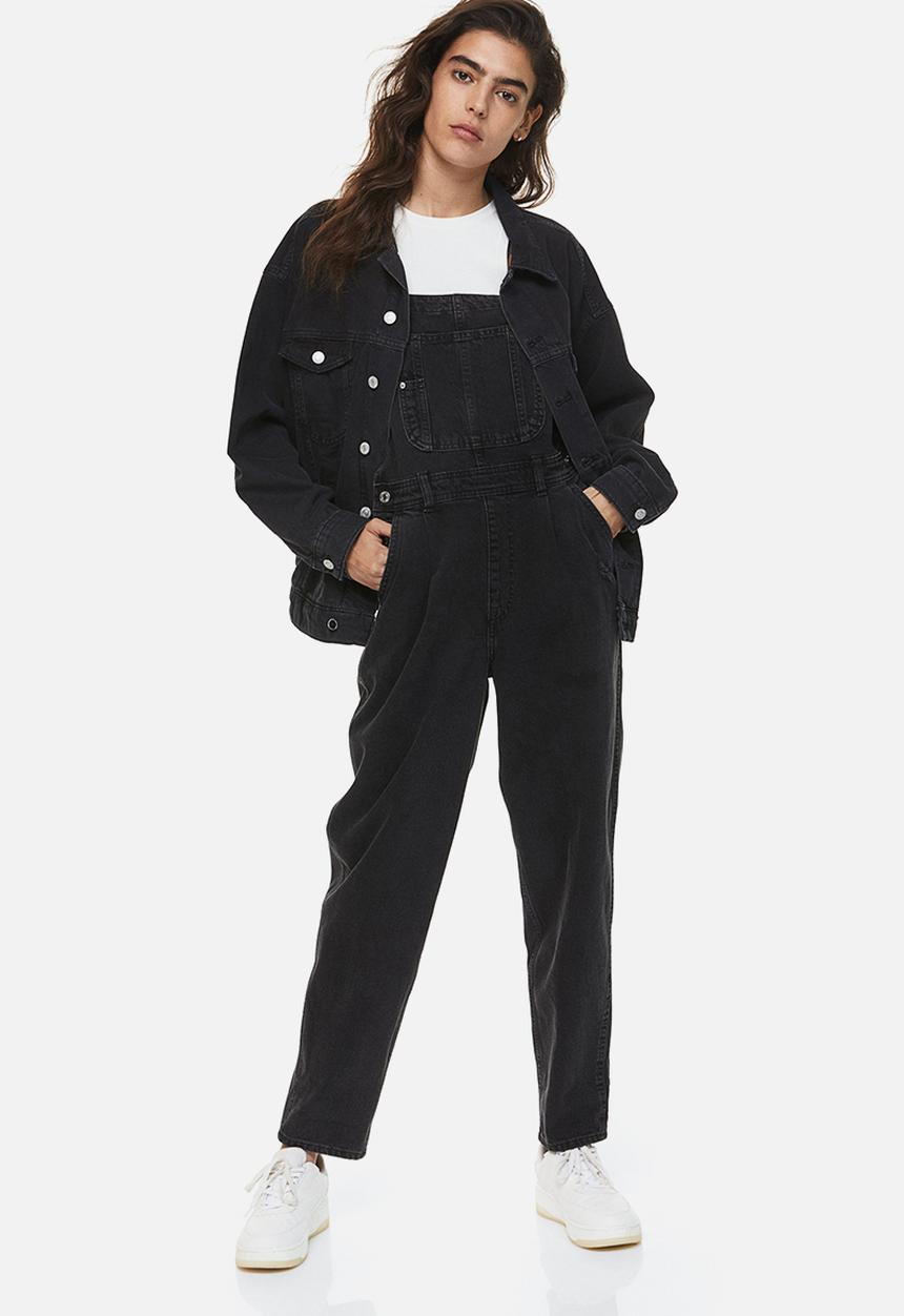 H&M - Mom fit denim dungarees - black