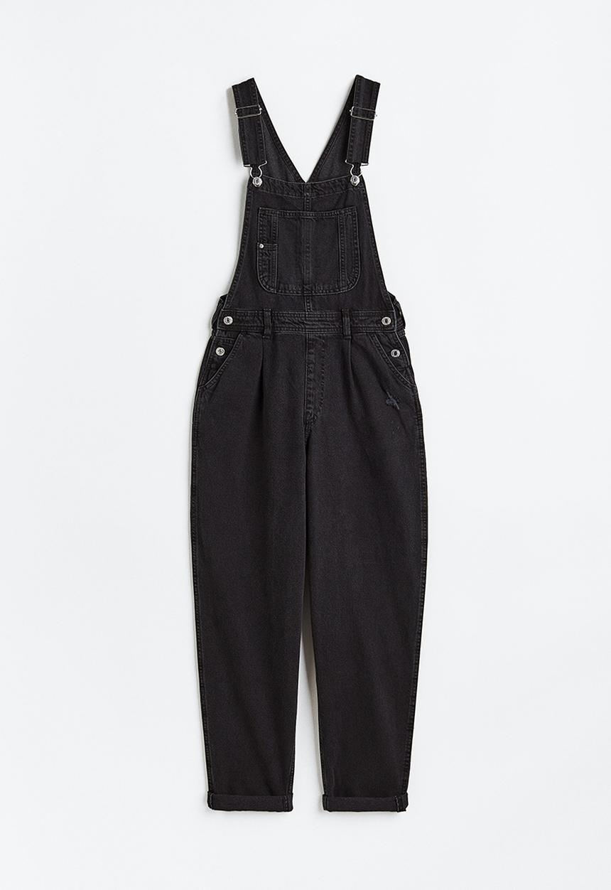 H&M - Mom fit denim dungarees - black