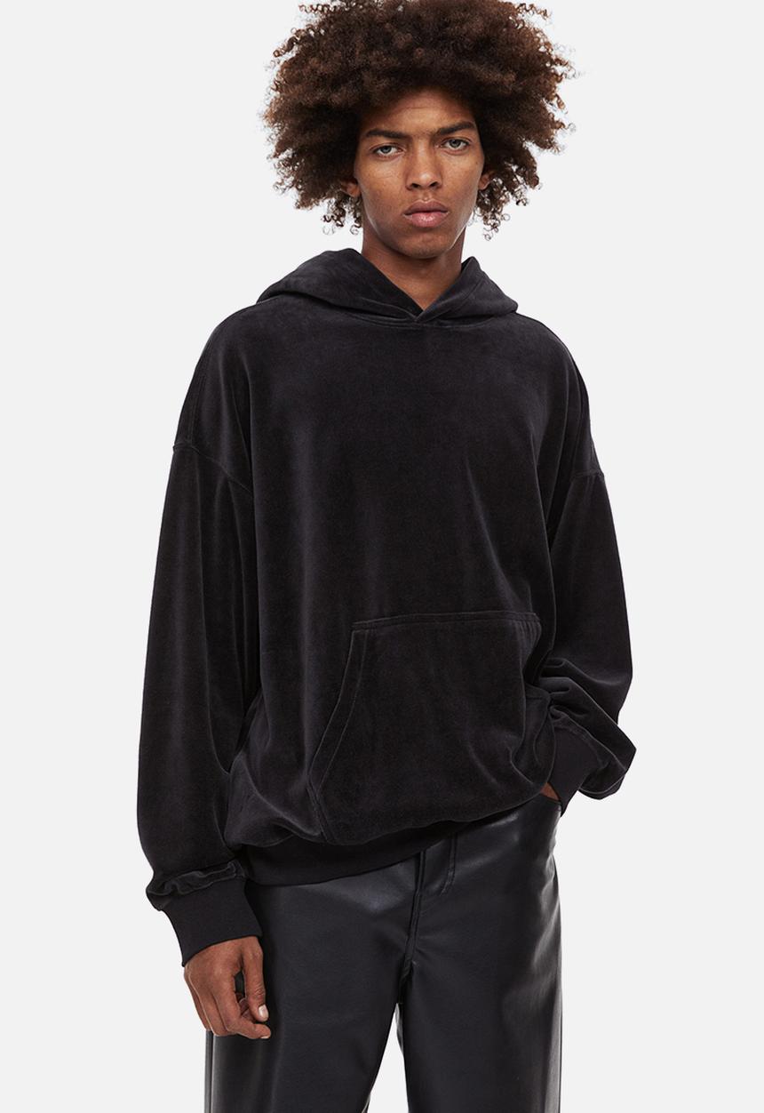 H&M - Oversized fit velour hoodie - black