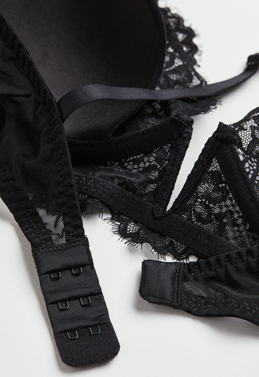 H&M - Padded underwired lace bra - black