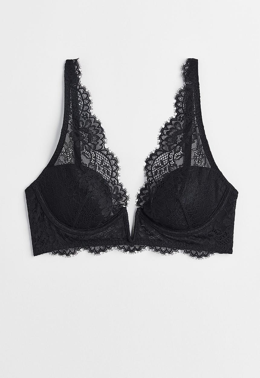 H&M - Padded underwired lace bra - black