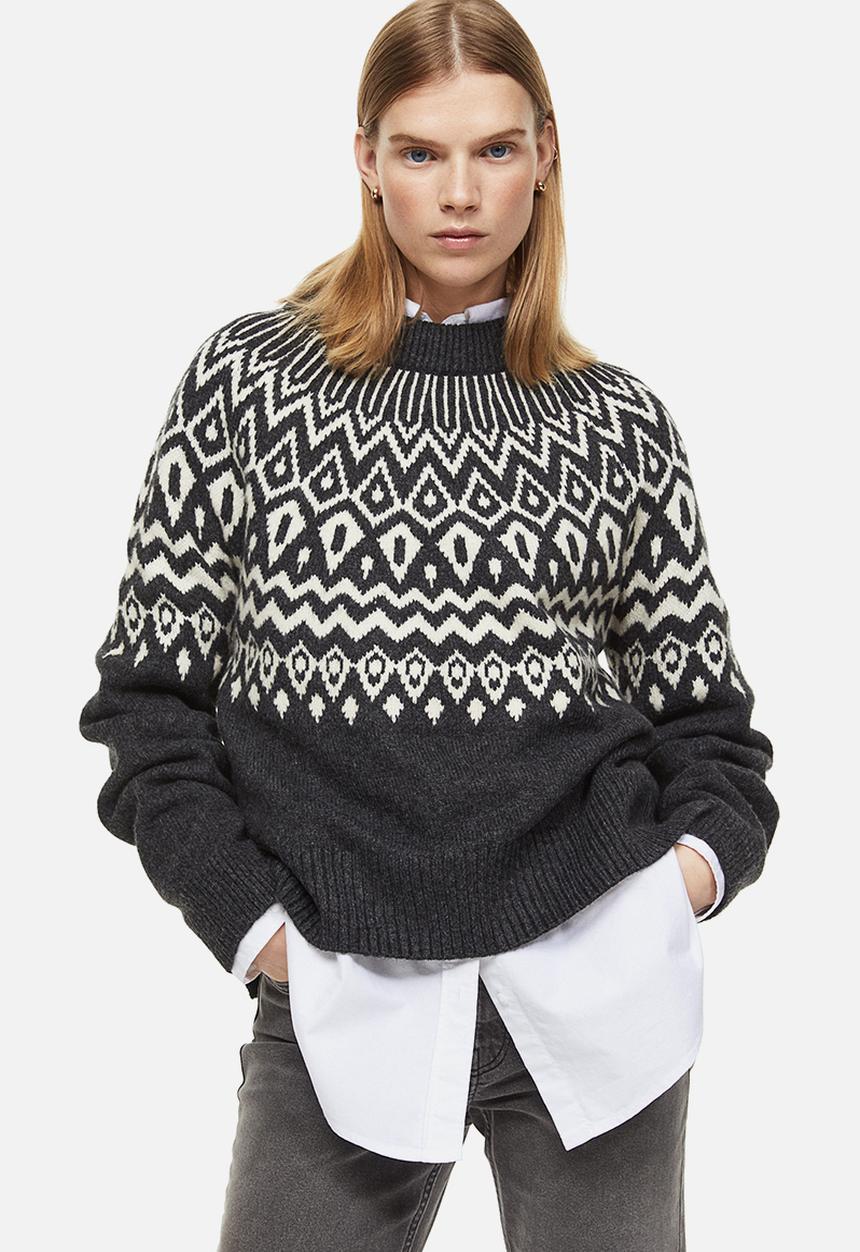H&M - Jacquard-knit jumper - dark grey/patterned
