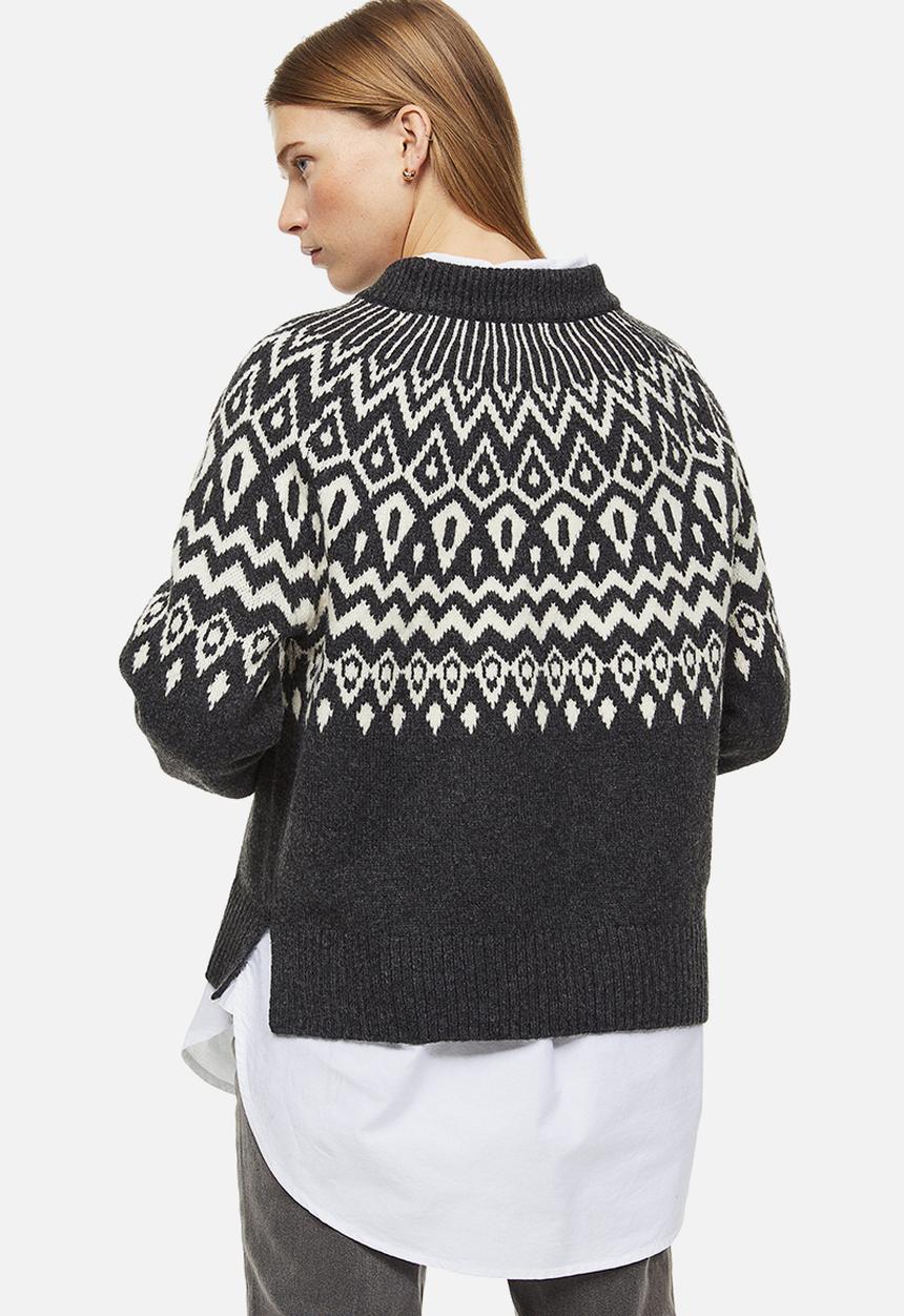 H&M - Jacquard-knit jumper - dark grey/patterned
