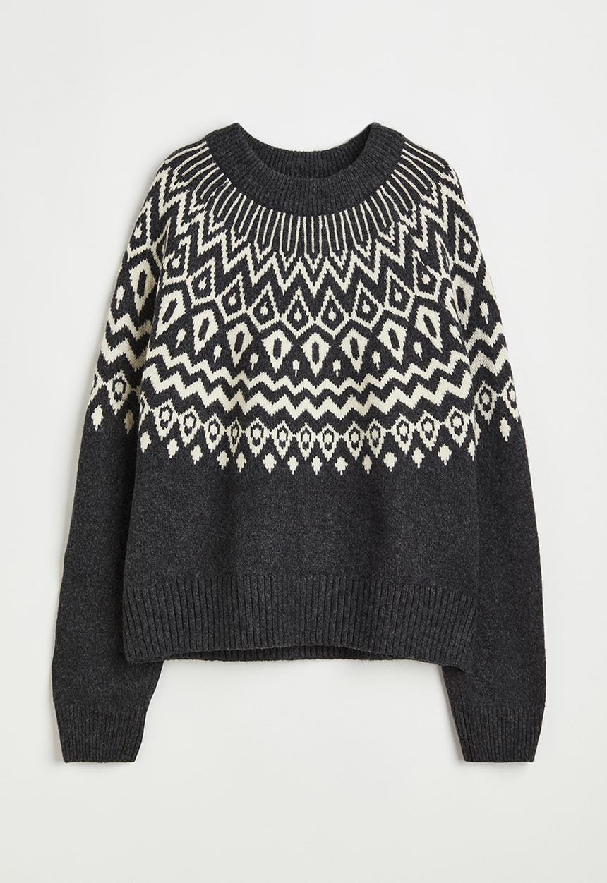 H&M - Jacquard-knit jumper - dark grey/patterned