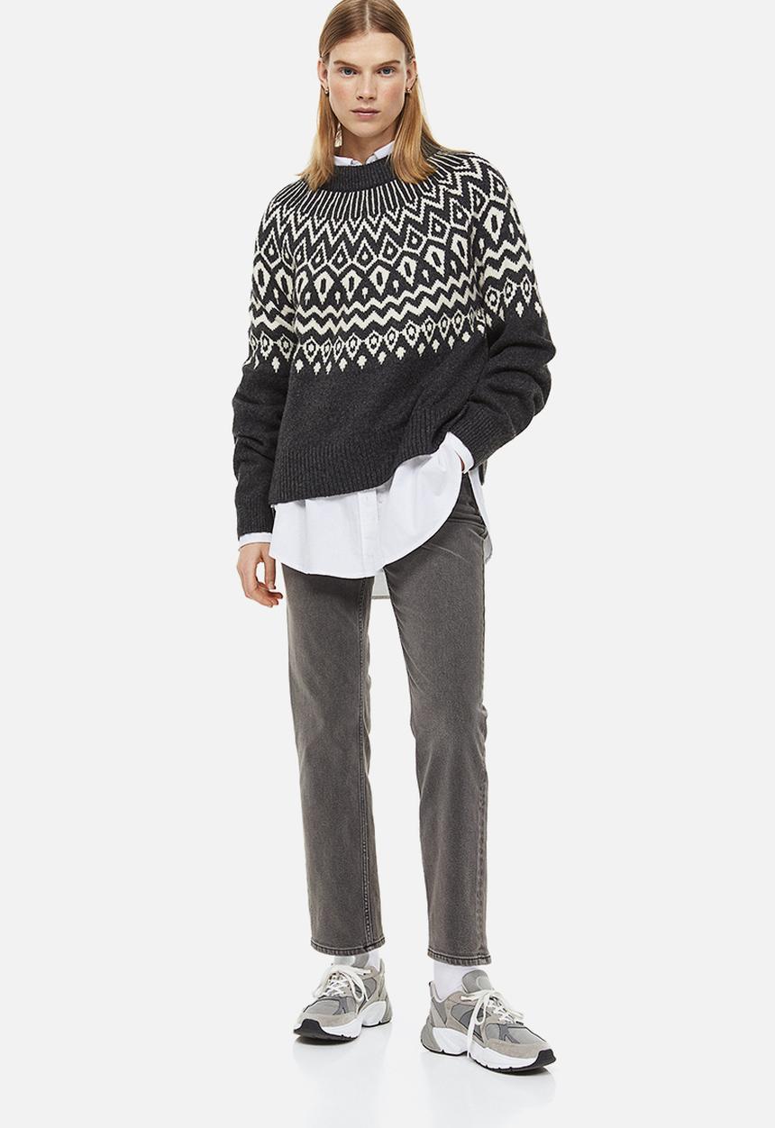 H&M - Jacquard-knit jumper - dark grey/patterned