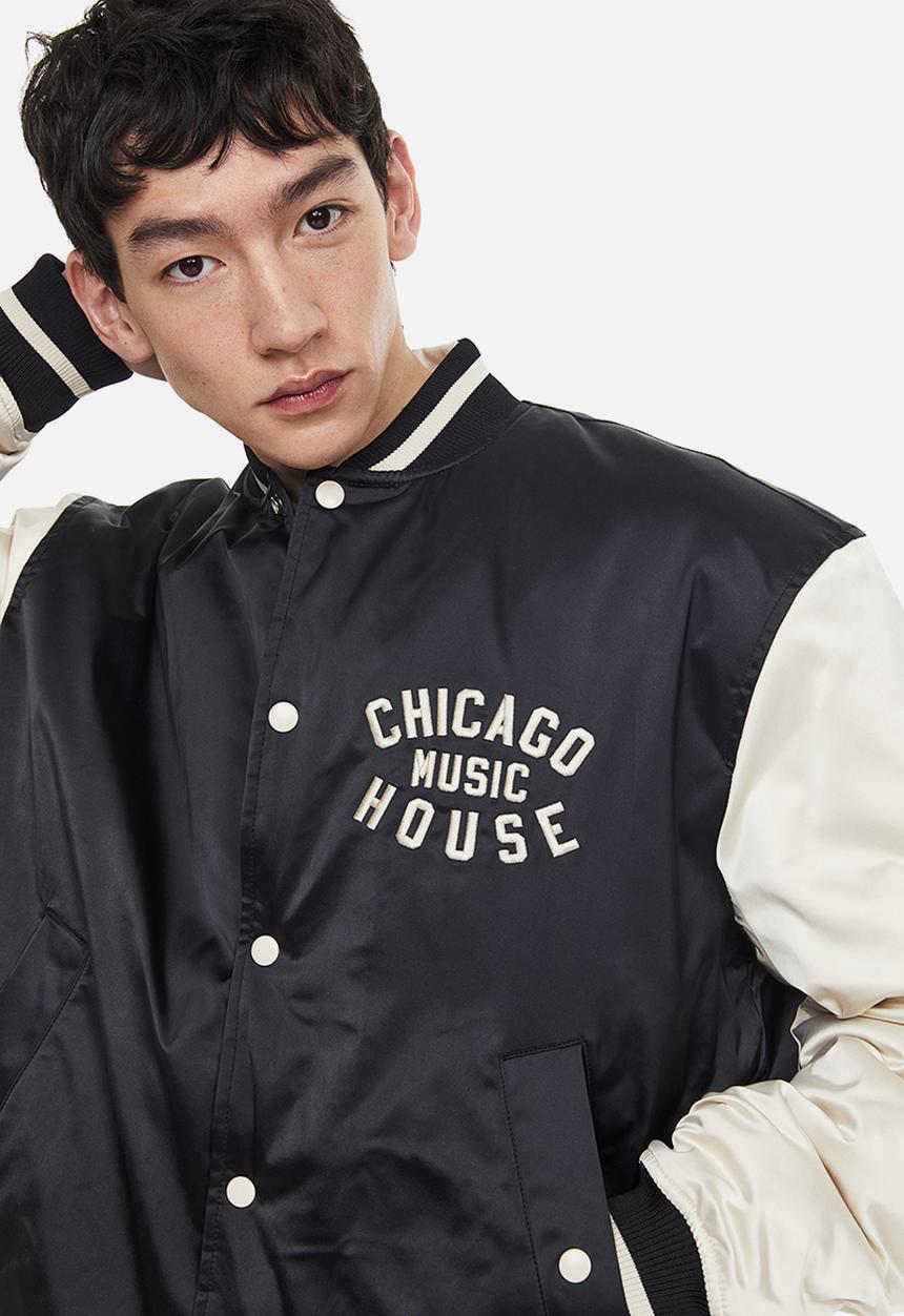 H&M - Oversized fit satin baseball jacket - black,multi