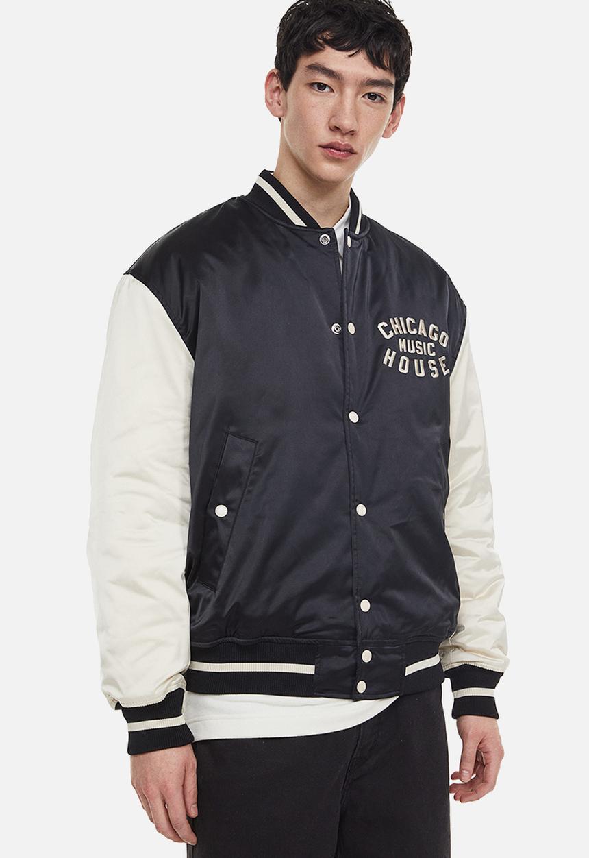 H&M - Oversized fit satin baseball jacket - black,multi