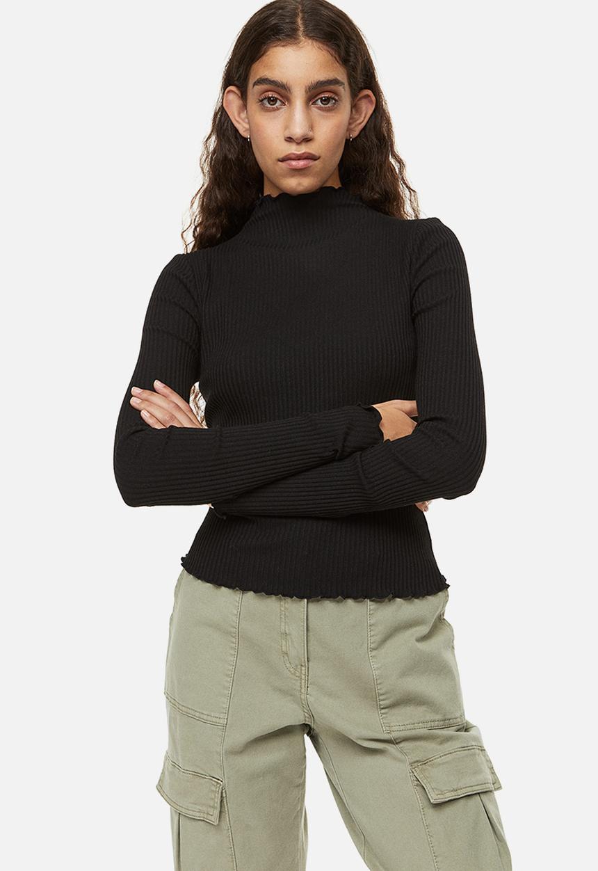 H&M - Long-sleeved ribbed top - black