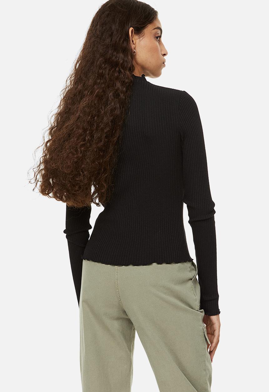 H&M - Long-sleeved ribbed top - black