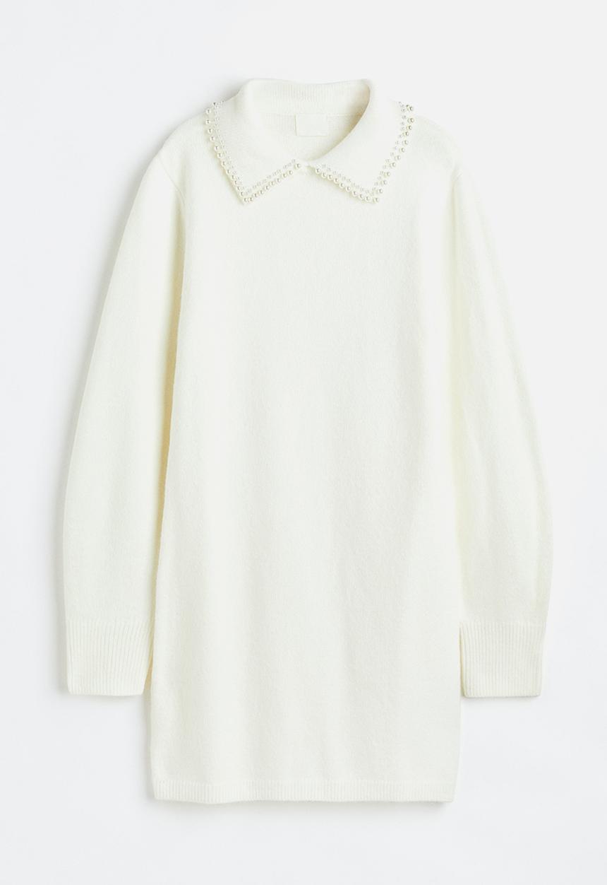 H&M - Collared knitted dress - white