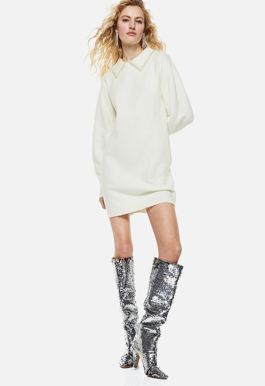 H&M - Collared knitted dress - white