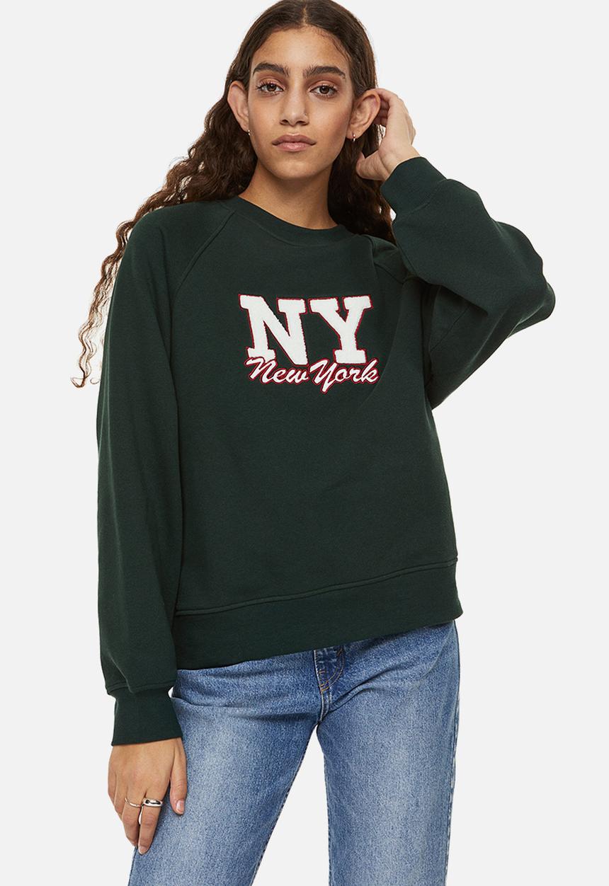 H&M - Crew-neck sweatshirt - dark green/new york