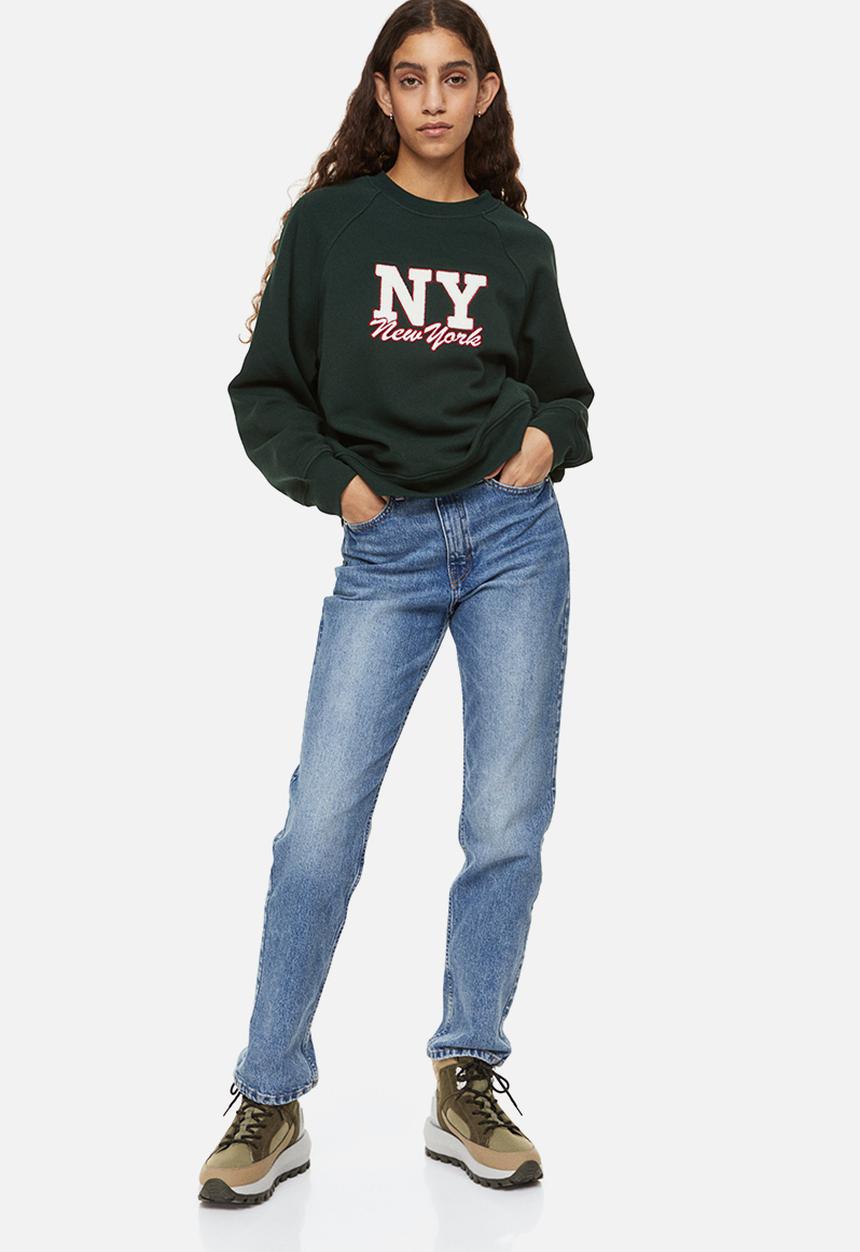 H&M - Crew-neck sweatshirt - dark green/new york