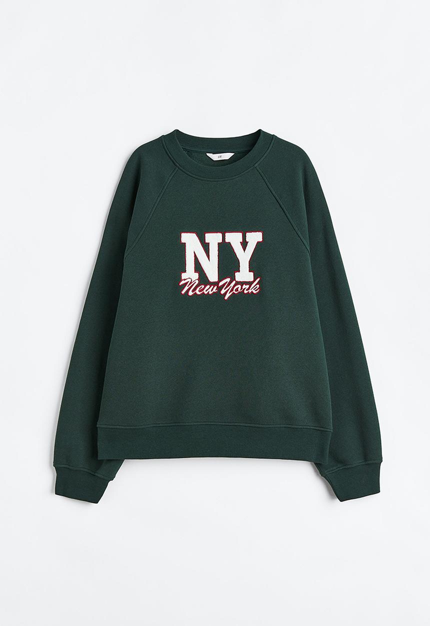 H&M - Crew-neck sweatshirt - dark green/new york