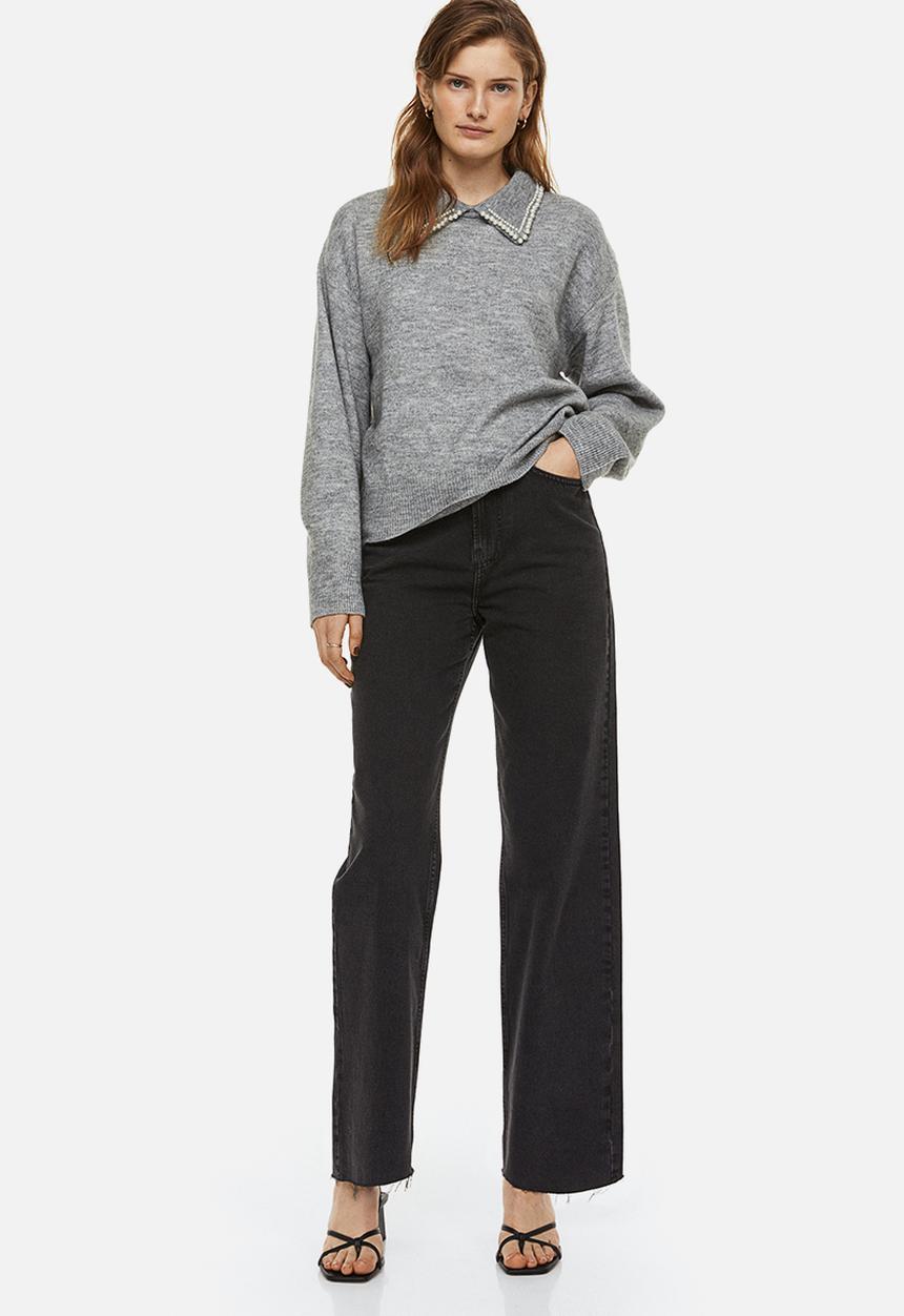 H&M - Beaded-collar jumper - light grey marl/beads