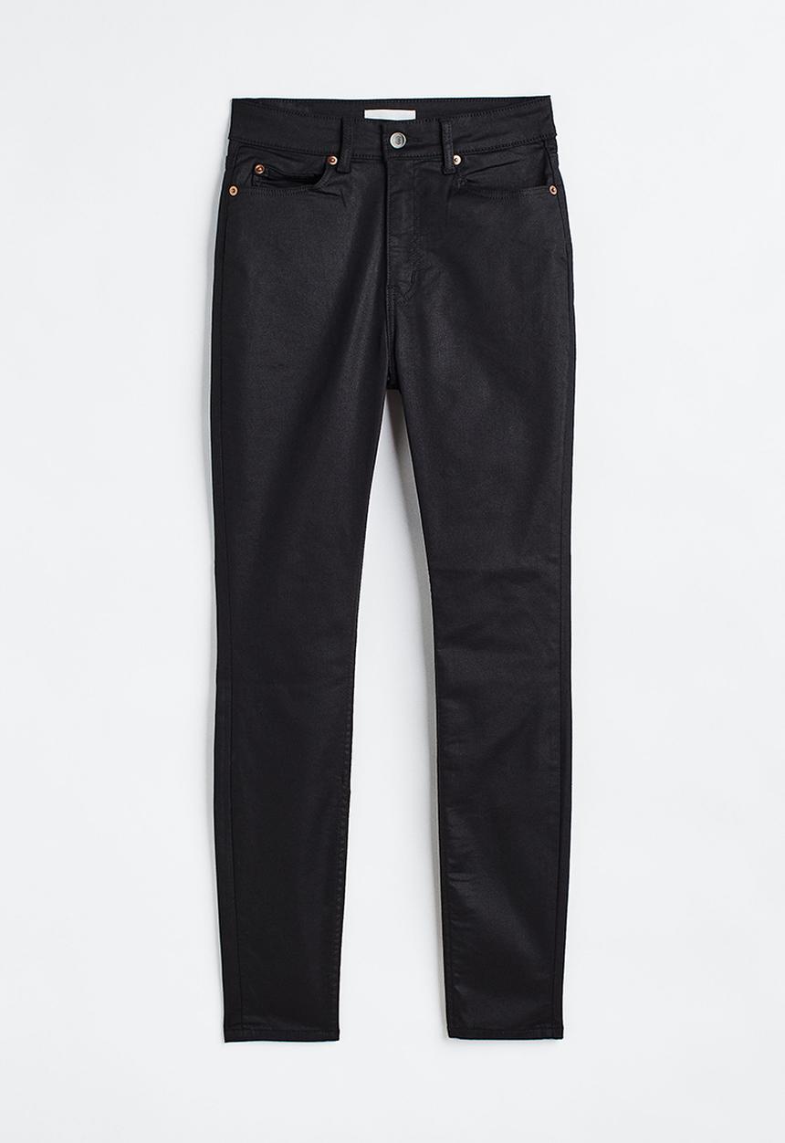 H&M - Coated skinny high jeans - black