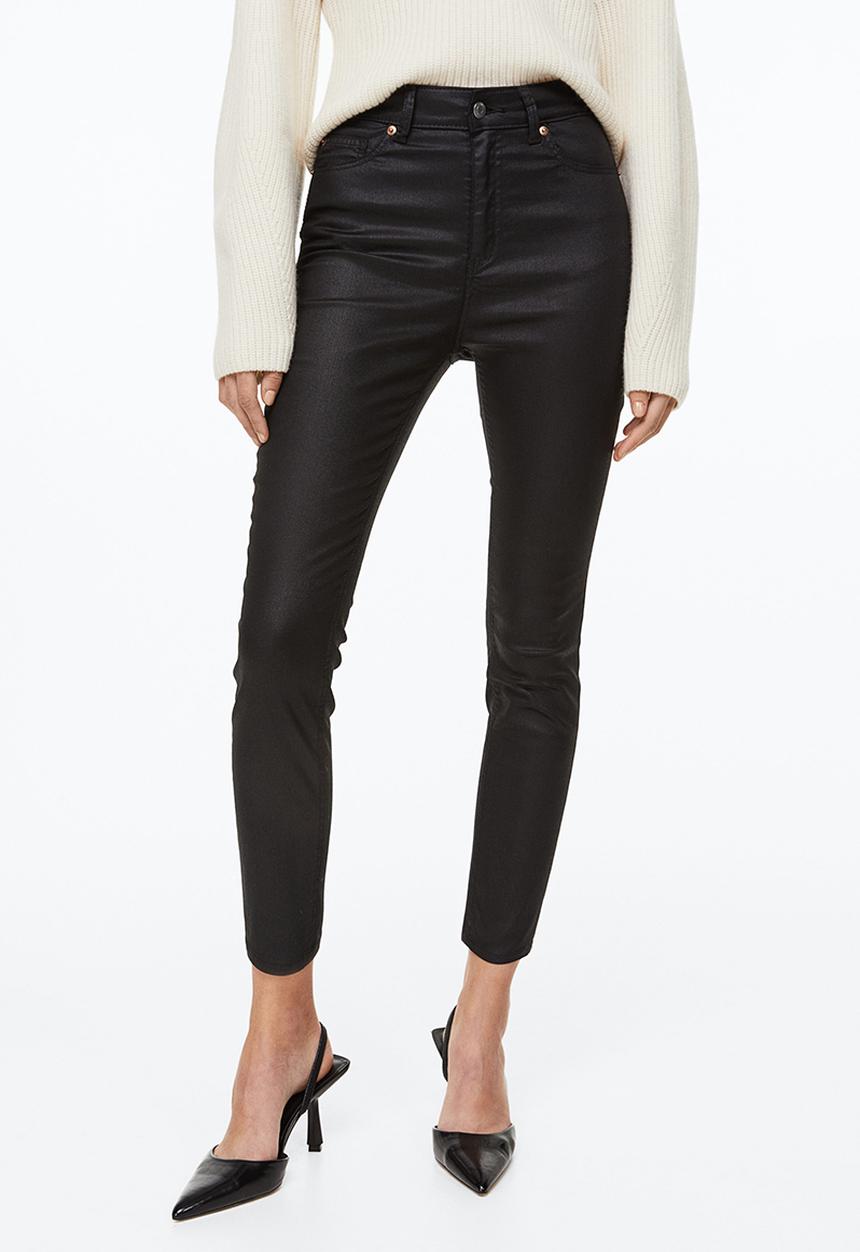 H&M - Coated skinny high jeans - black