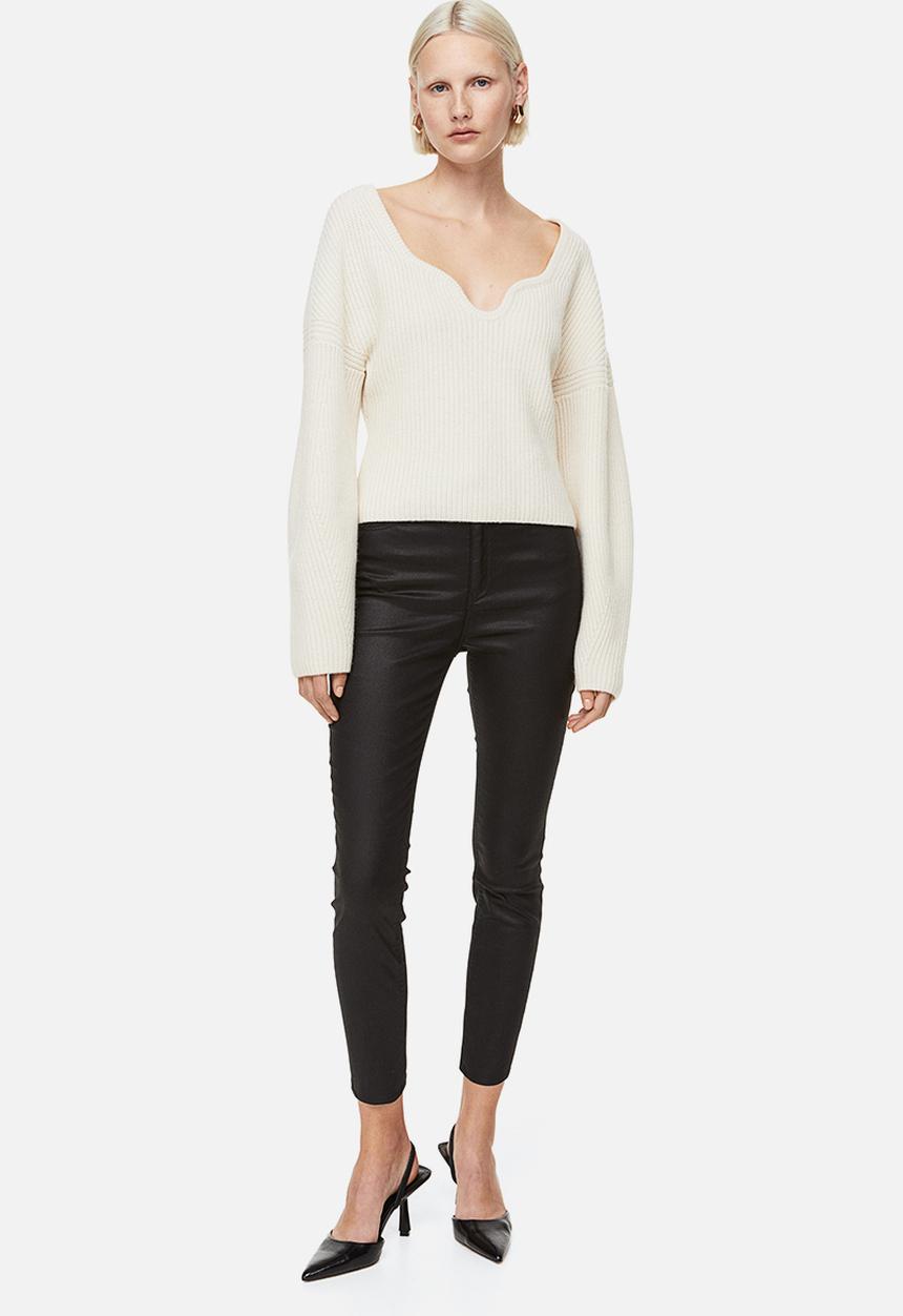 H&M - Coated skinny high jeans - black