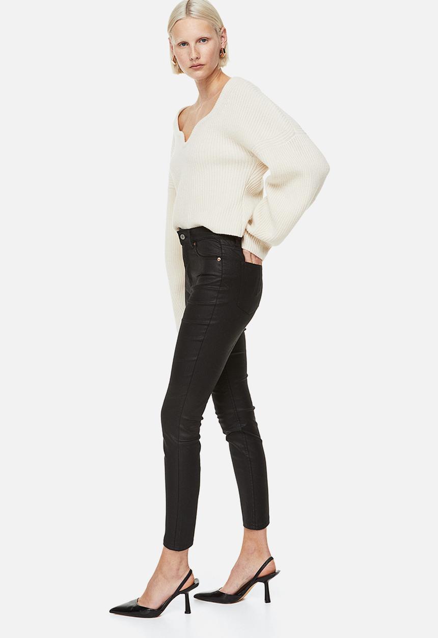 H&M - Coated skinny high jeans - black