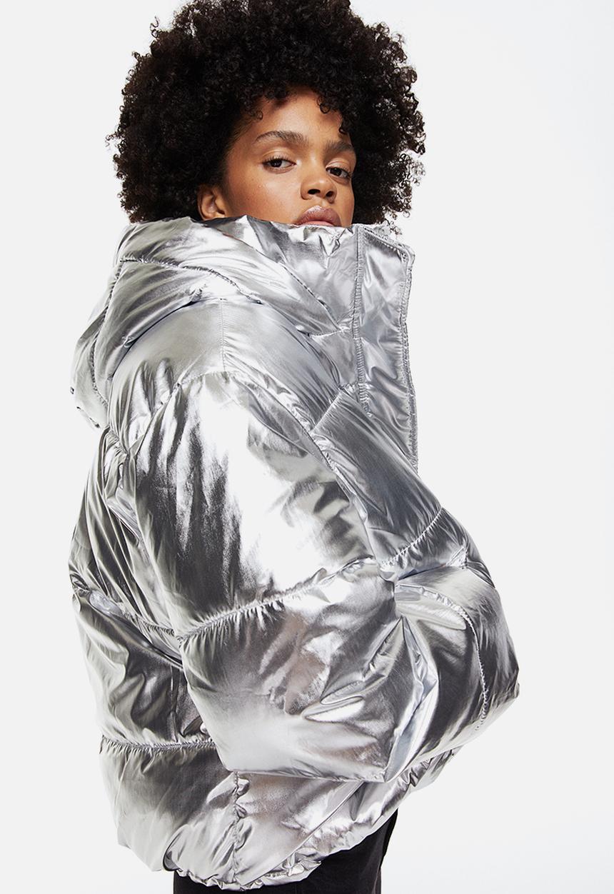 H&M - Hooded puffer jacket - silver-coloured