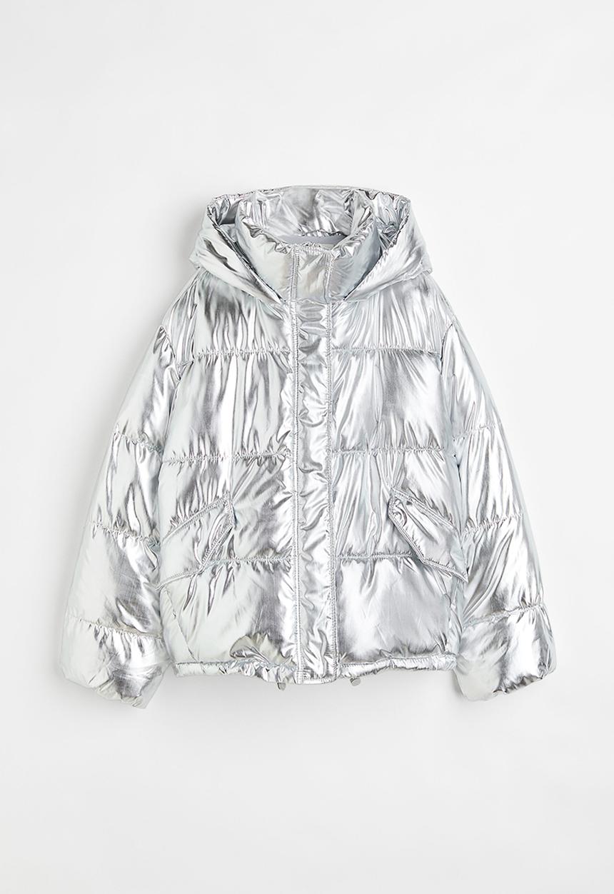 H&M - Hooded puffer jacket - silver-coloured