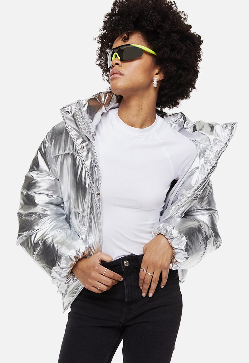 H&M - Hooded puffer jacket - silver-coloured