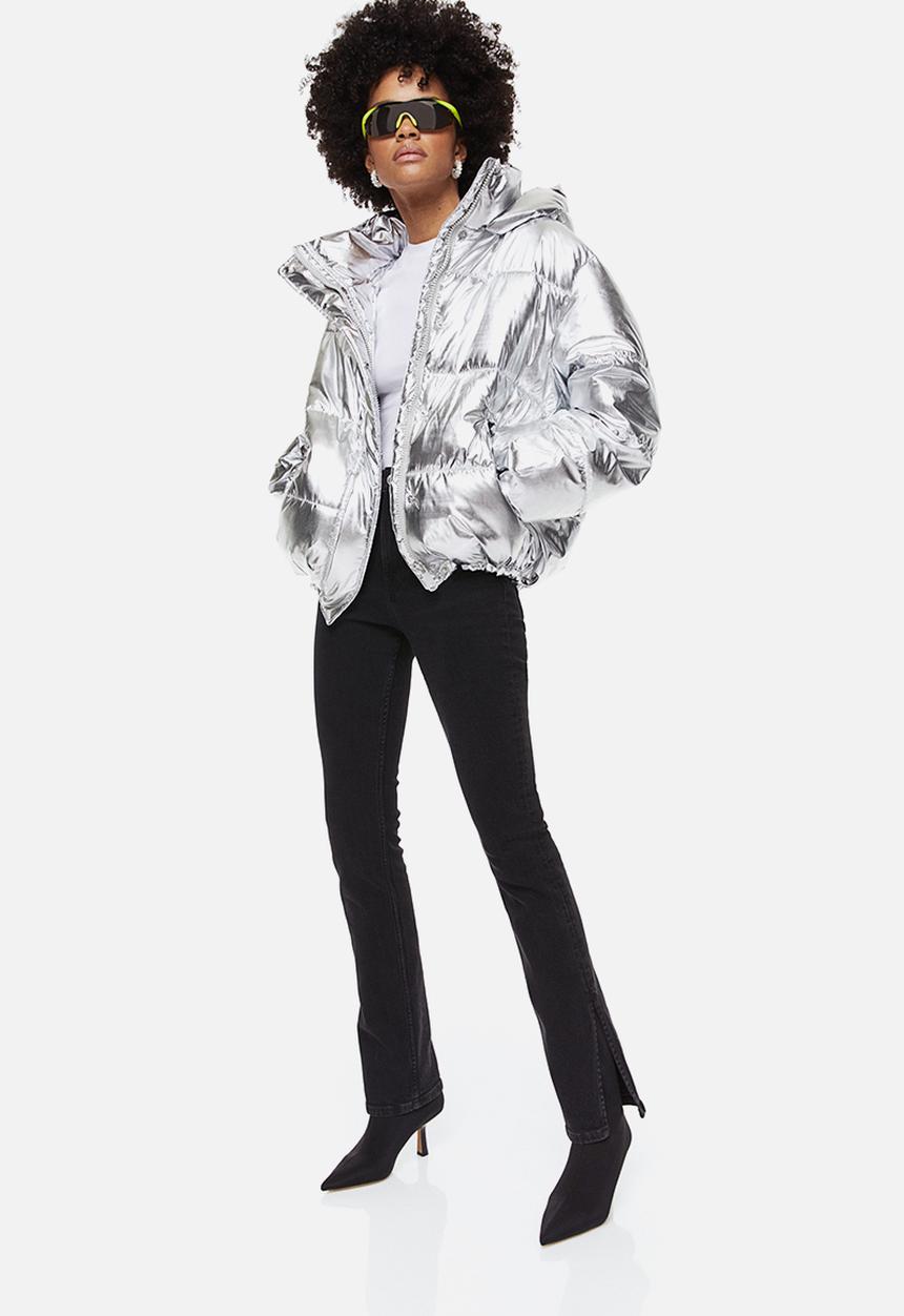 H&M - Hooded puffer jacket - silver-coloured