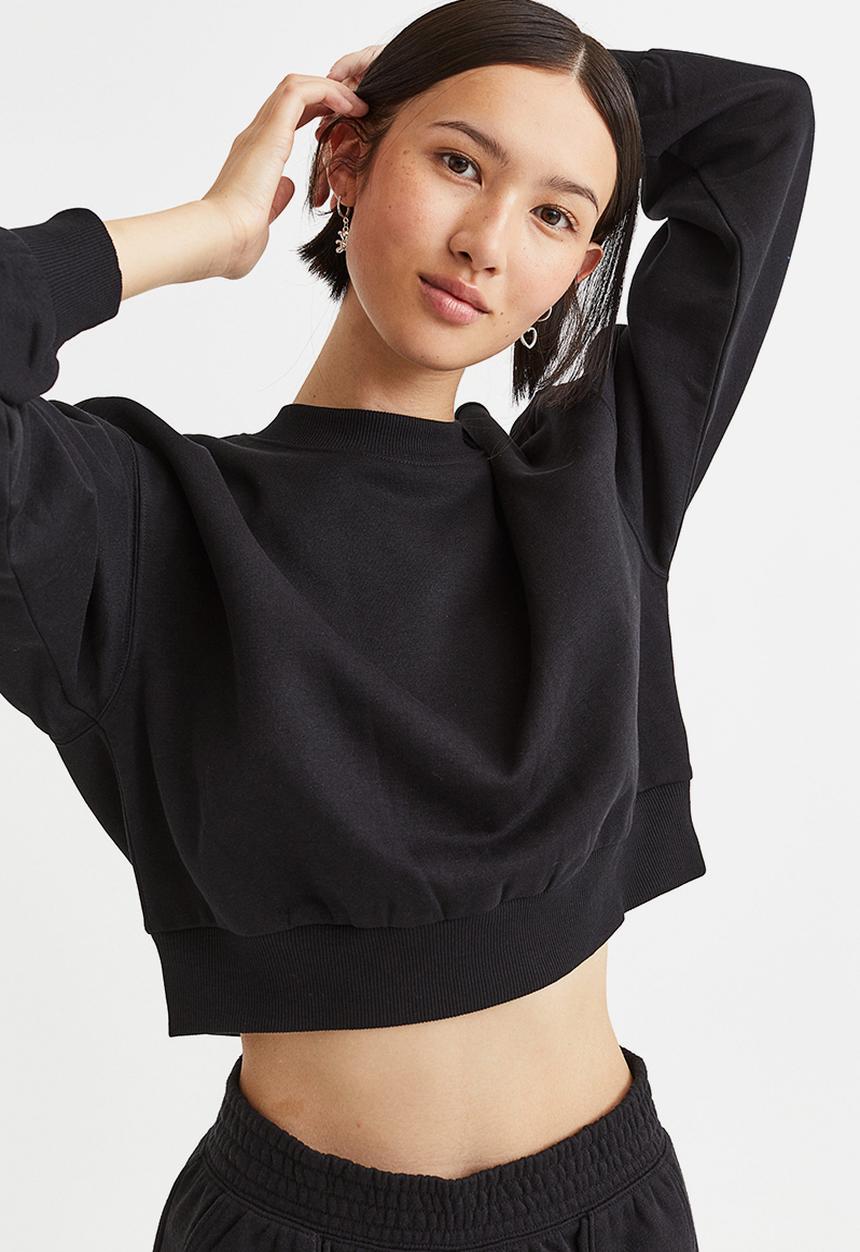 H&M - Cropped sweatshirt - black