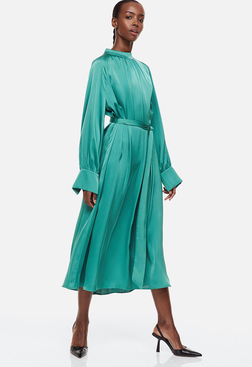H&M - Tie-belt satin dress - green