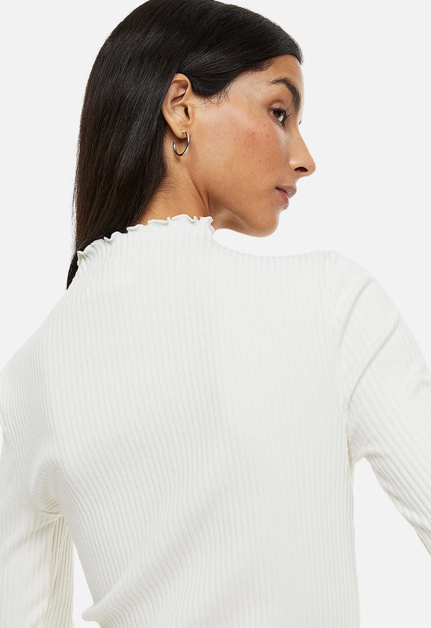 H&M - Long-sleeved ribbed top - cream