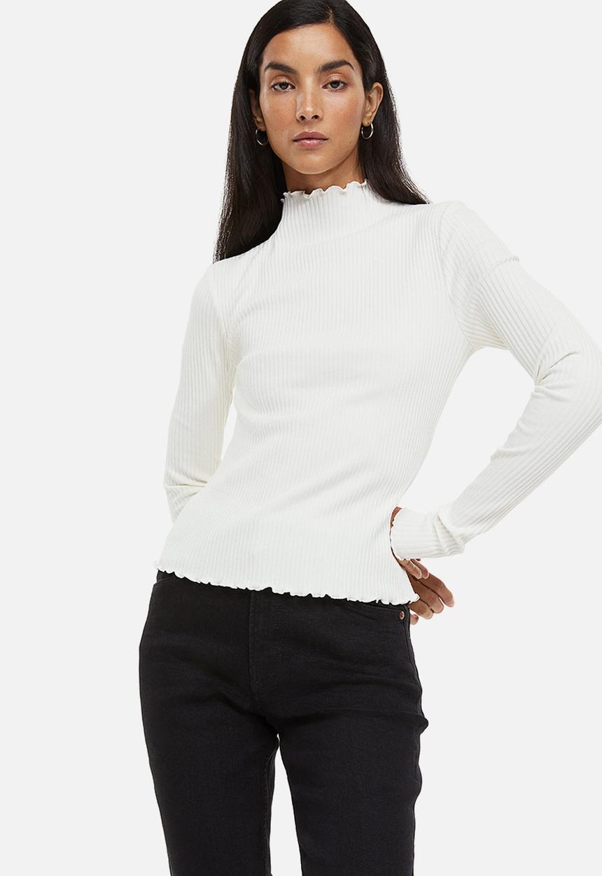 H&M - Long-sleeved ribbed top - cream