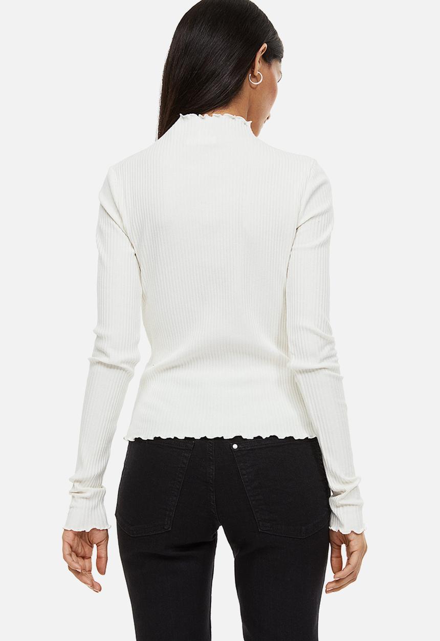 H&M - Long-sleeved ribbed top - cream