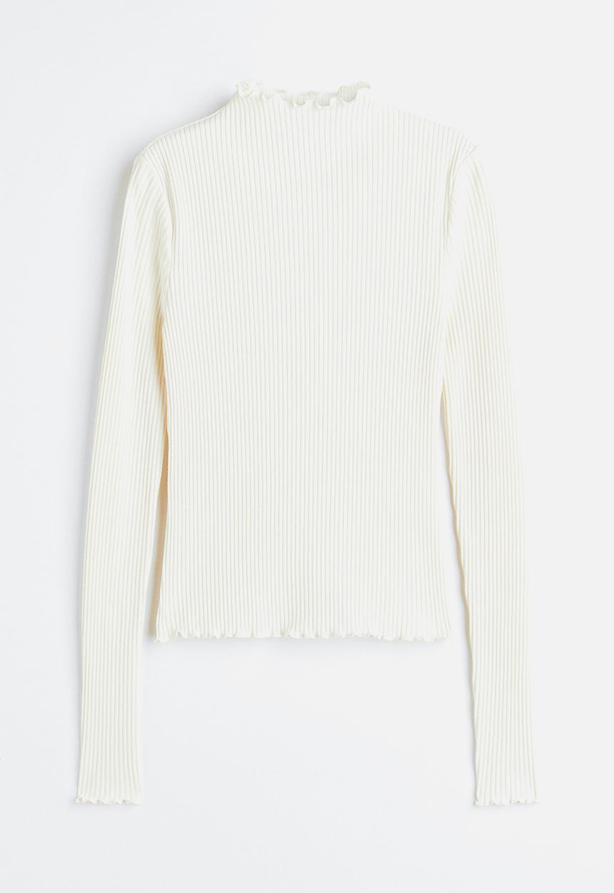 H&M - Long-sleeved ribbed top - cream