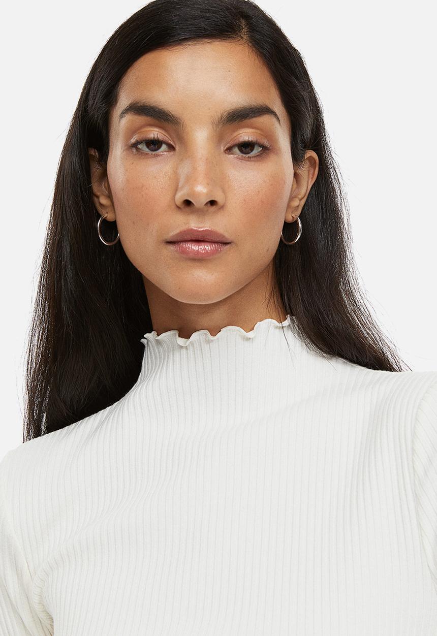 H&M - Long-sleeved ribbed top - cream